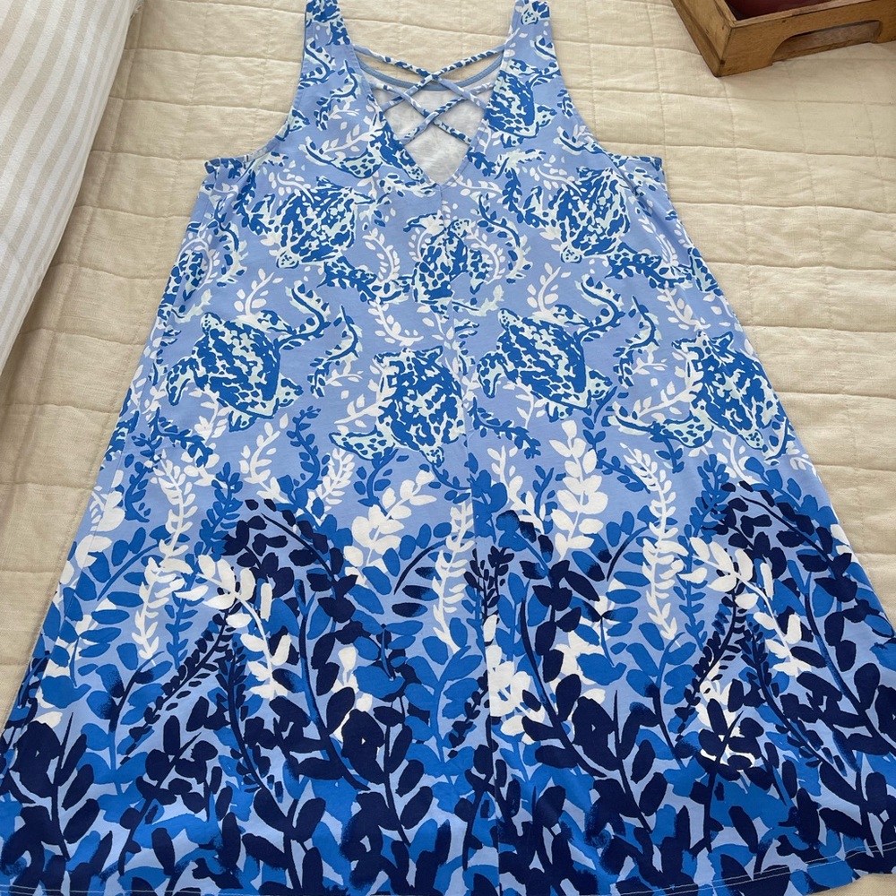 Lilly Pulitzer Kristen dress size large in turtley awesome blue sea turtles - Picture 6 of 6